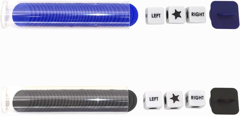 Ahoper Right Left Center Dice Game Prime Set Bundle with 3 Dices + 36 Chips. Round Tube Storage is Very Convenient for Travel. Easy to Store, Carry Around. (2 Pack) - Image 3